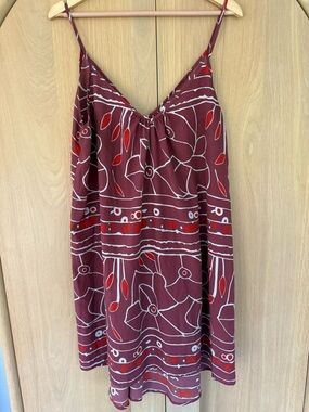 Maison Du Soir Women's Burgundy Floral Print Slip Dress Nightgown Size M